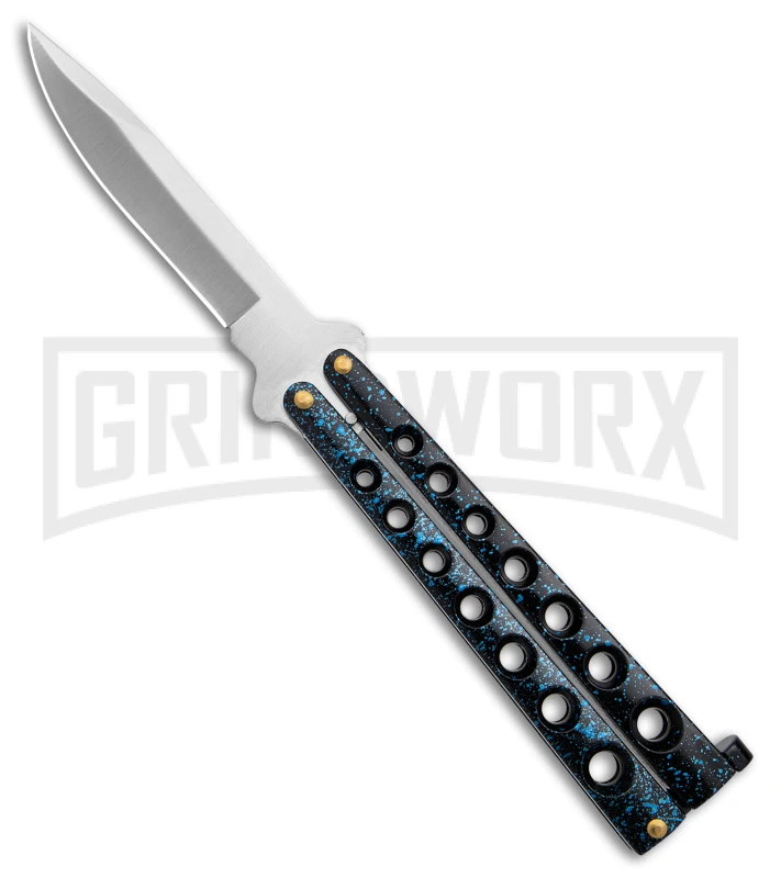 Scoundrel Balisong Black/Blue Butterfly Knife - Satin Plain 1 Scoundrel Balisong Black/Blue Butterfly Knife - Satin Plain