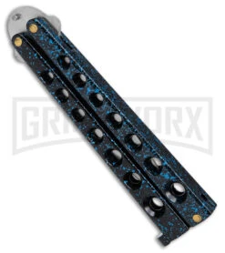 Scoundrel Balisong Black/Blue Butterfly Knife - Satin Plain 6 Scoundrel Balisong Black/Blue Butterfly Knife - Satin Plain -Knife Store Scoundrel Balisong Blue Butterfly Knife GX 39633 td side large