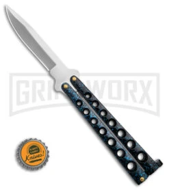 Scoundrel Balisong Black/Blue Butterfly Knife - Satin Plain 7 Scoundrel Balisong Black/Blue Butterfly Knife - Satin Plain -Knife Store Scoundrel Balisong Blue Butterfly Knife GX 39633 td size large
