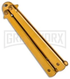 Skipper Gold Balisong Aluminum Butterfly Knife Clip Point (Gold Plain) -Knife Store Skipper Gold Balisong Butterfly Knife GX 37962 td side large