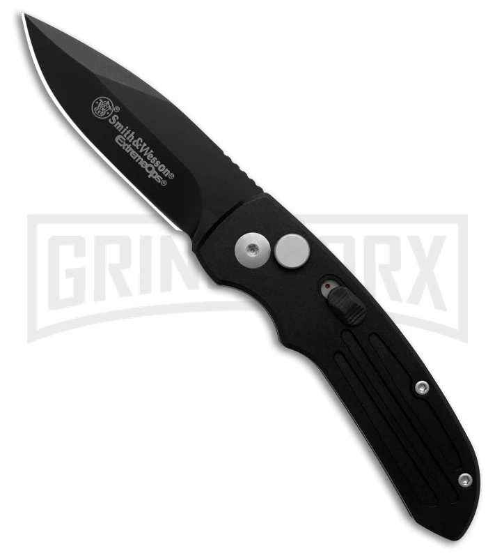 Smith & Wesson Mini Extreme Ops Black Aluminum Automatic Knife - Black Plain 1 Smith & Wesson Mini Extreme Ops Black Aluminum Automatic Knife - Black Plain