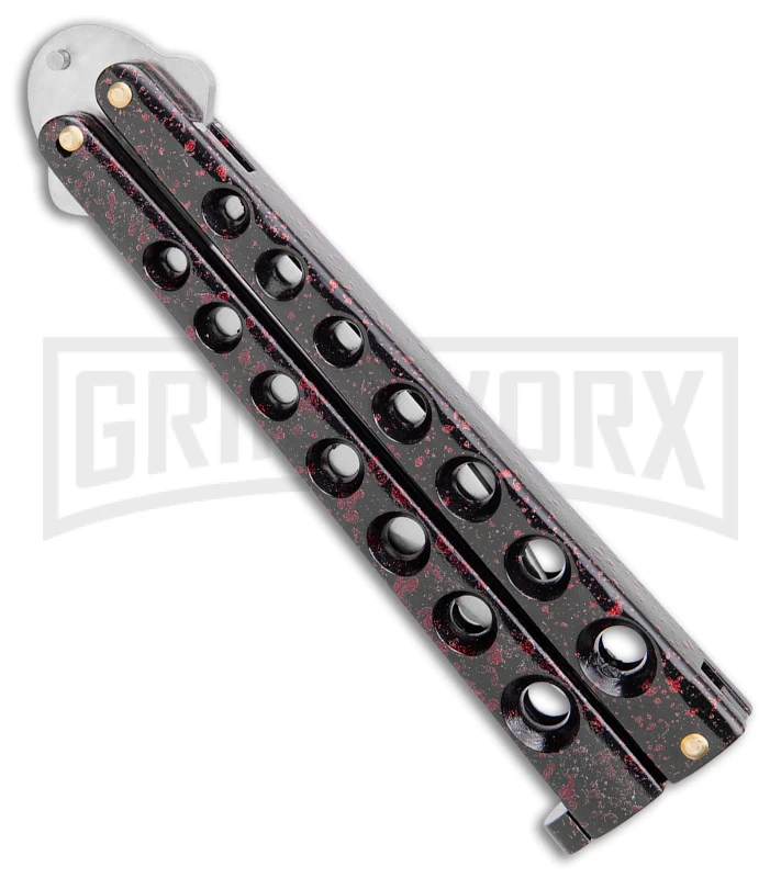 Scoundrel Balisong Black Red Butterfly Knife - Satin Plain 3 Scoundrel Balisong Black Red Butterfly Knife - Satin Plain - Image 3