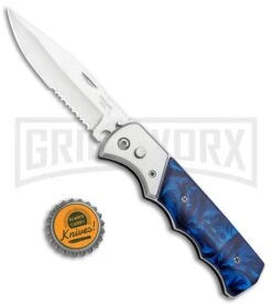 Super Knife Dingo Blue Marble Acrylic Automatic Knife - Satin Serr -Knife Store Super Knife Dingo Blue Marble Acrylic Auto Satin Serr GA623SLMBL GX 33492 jr bottlecap large
