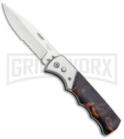 Super Knife Dingo Brown Marble Acrylic Automatic Knife - Satin Serr
