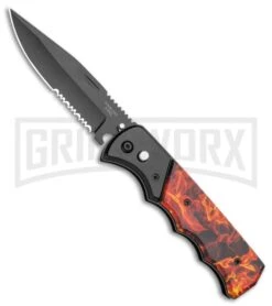 Super Knife Dingo Orange Flame Automatic Knife - Black Serr