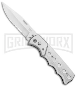 Super Knife Dingo Silver Holes Marble Acrylic Automatic Knife - Satin Serr