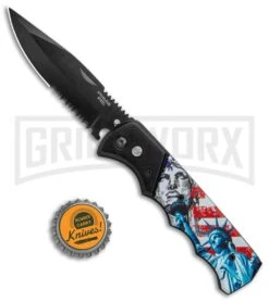 Super Knife Dingo Statue Of Liberty Automatic Knife - Black Serr -Knife Store Super Knife Dingo Statue of Liberty Auto Black Serr GX 35774 jr bottlecap large