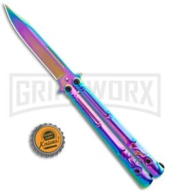 Super Knife Rainbow Balisong Butterfly Knife Skull/Bones - Rainbow Serr -Knife Store Super Knife Rainbow Balisong Butterfly Skull Bones Rainbow Serr GX 36286 jr bottlecap large