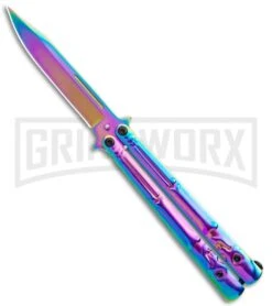 Super Knife Rainbow Balisong Butterfly Knife Skull/Bones - Rainbow Serr