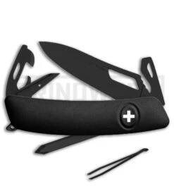 Swiza SH04 Single Hand Black Button Lock Swiss Pocket Knife - Black Plain