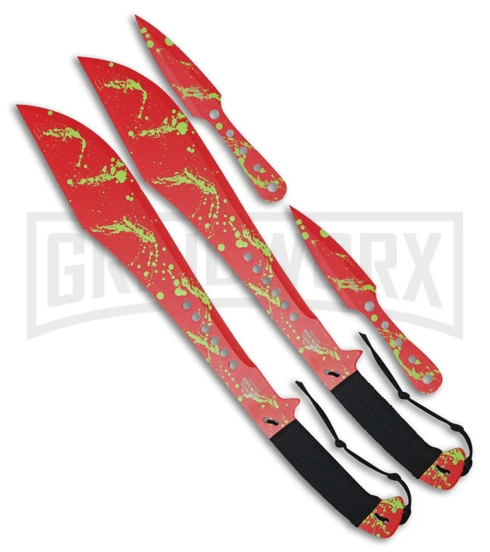 Z-Hunter Zombie Machete And Throwing Knife Set Black/Red - Red Plain 1 Z-Hunter Zombie Machete And Throwing Knife Set Black/Red - Red Plain