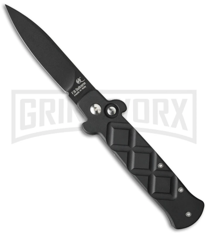Frank B. Italian Stealth Black Automatic Knife - Black Plain 1 Frank B. Italian Stealth Black Automatic Knife - Black Plain