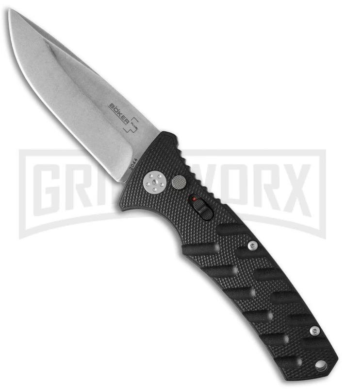 Boker Plus Strike Automatic Knife - Drop Point Stonewash Plain 1 Boker Plus Strike Automatic Knife - Drop Point Stonewash Plain