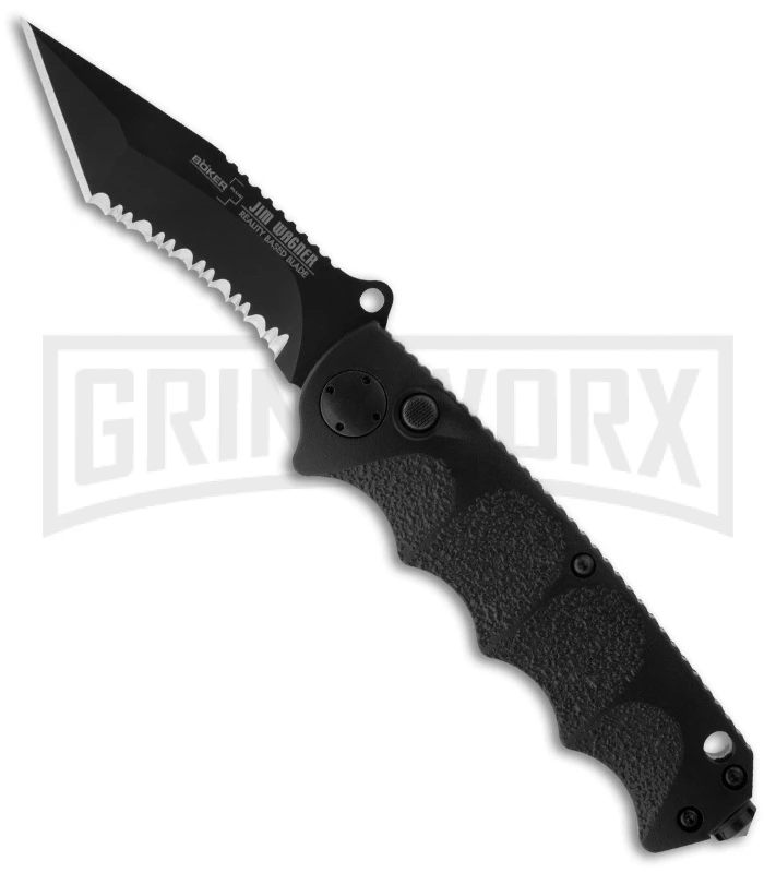 Boker Plus Reality-Based Black Automatic Knife - Tanto Black Serr 1 Boker Plus Reality-Based Black Automatic Knife - Tanto Black Serr