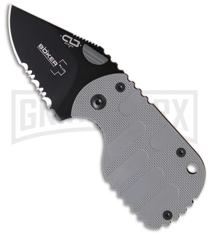 Boker Plus Subcom F Compact Gray Folding Knife - Black Serr 1 Boker Plus Subcom F Compact Gray Folding Knife - Black Serr