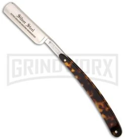 Boker Rasiermesser Silver Steel Straight Razor Blade W/ Tortoise Handle