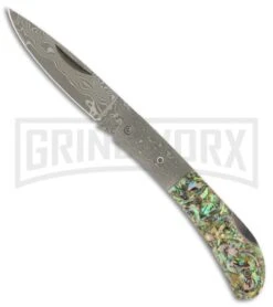 Damascus Bequest Abalone Pocket Knife