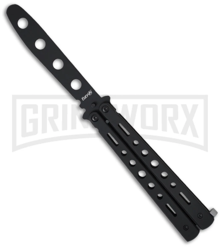 Fury Black Balisong Trainer Butterfly Knife - Black Plain 1 Fury Black Balisong Trainer Butterfly Knife - Black Plain
