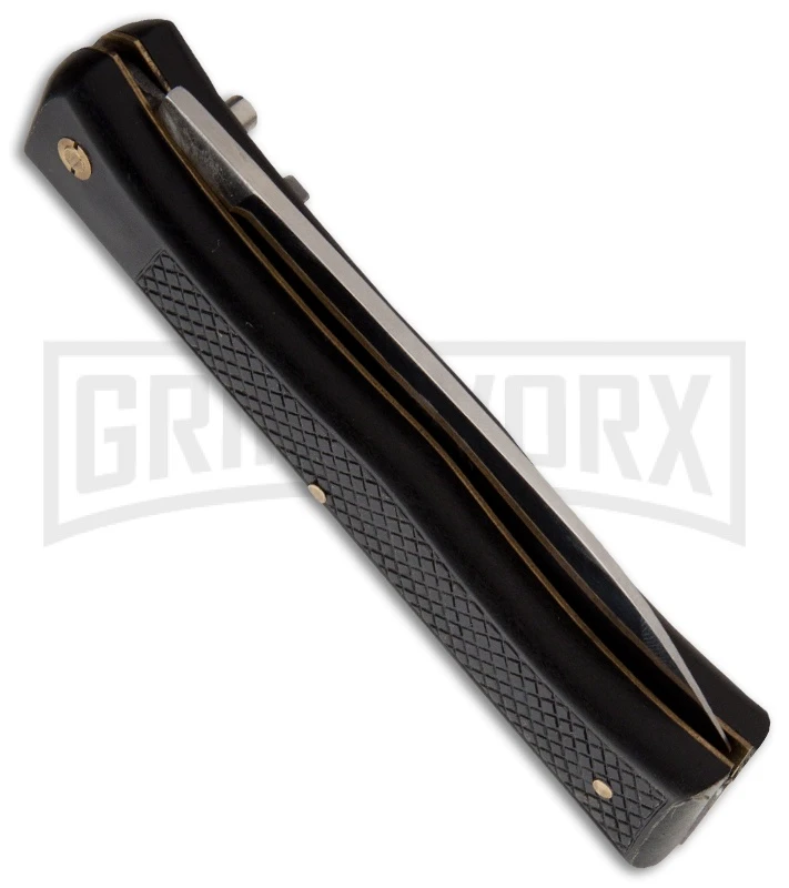 G. David Medium French Black Automatic Knife - Satin Plain 2 G. David Medium French Black Automatic Knife - Satin Plain - Image 2