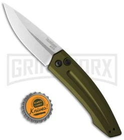 Kershaw Launch 2 OD Green Aluminum Automatic Knife - Stonewash Plain -Knife Store kershaw launch auto 2 sw 7200swol cm bhq 32693 jr bottlecap large