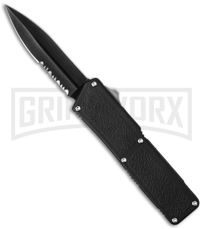 Lightning Black D/A OTF Automatic Knife - Black Dagger Serr 1 Lightning Black D/A OTF Automatic Knife - Black Dagger Serr