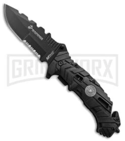 M-Tech USMC Brawl Squad Black GFN Manual Folding Knife - Black Serr
