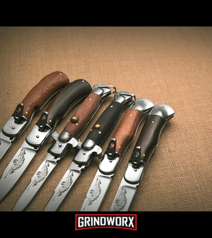 9" Medteh Dark Wood Russian Stiletto Automatic Knife - Satin Plain 4 9" Medteh Dark Wood Russian Stiletto Automatic Knife - Satin Plain - Image 4