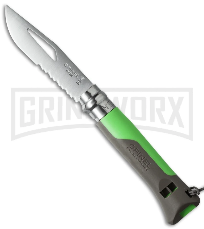 Opinel Knives No. 8 Outdoor Green Folding Knife - Stainless Steel Serr 1 Opinel Knives No. 8 Outdoor Green Folding Knife - Stainless Steel Serr