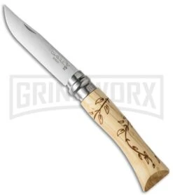 Opinel Knives Nature Leaves No. 7 Beech Wood Folding Knife - Stainless Steel