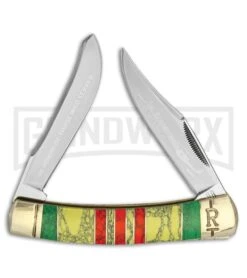 Rough Rider Vietnam Large Moose Green, Yellow, Red Pocket Knife - Satin Plain