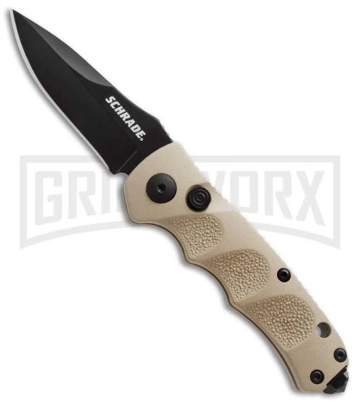 Schrade Mini Extreme Survival Tan Automatic Knife - Black Plain 1 Schrade Mini Extreme Survival Tan Automatic Knife - Black Plain