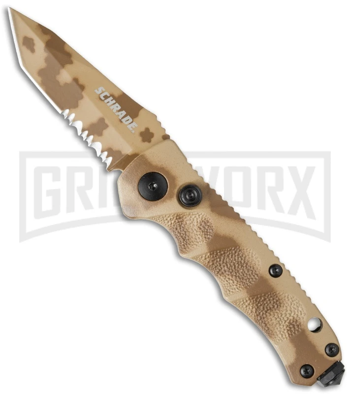 Schrade Mini Extreme Survival SC60MDTS Desert Camo Automatic - Tanto Serr 1 Schrade Mini Extreme Survival SC60MDTS Desert Camo Automatic - Tanto Serr