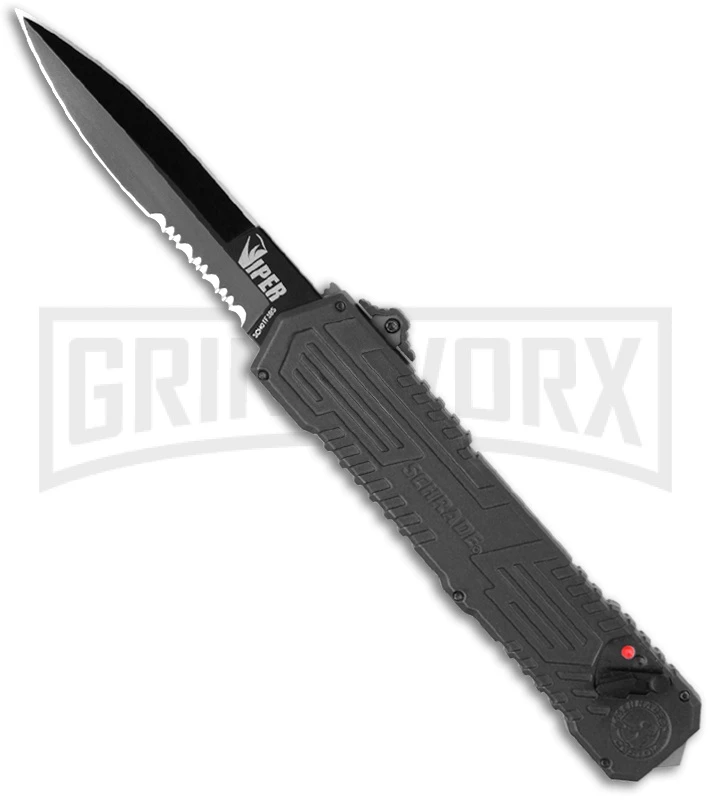 Schrade SCHOTF3BS Viper OTF Assisted Opening Knife - Black Serr 1 Schrade SCHOTF3BS Viper OTF Assisted Opening Knife - Black Serr