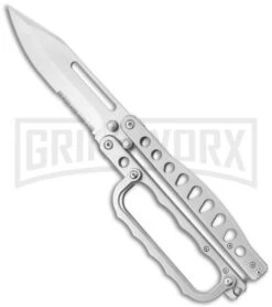 Synthesis Black Folding Trench Knuckle Butterfly Knife - Satin Serr