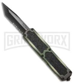 Titan Camo D/A OTF Automatic Knife - Tanto Black Serr