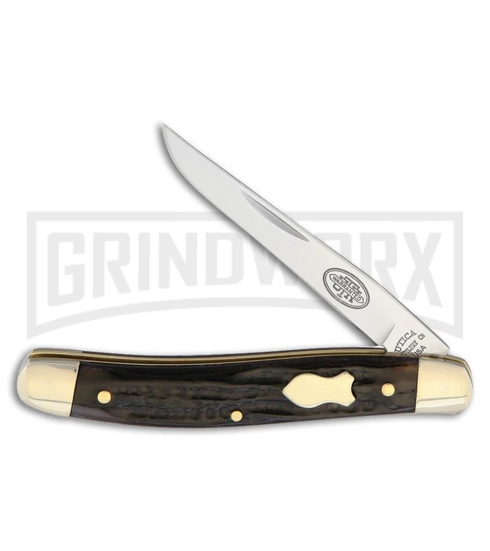 Utica Cutlery Slimline Trapper Brown Jigged Bone Pocket Knife 1 Utica Cutlery Slimline Trapper Brown Jigged Bone Pocket Knife